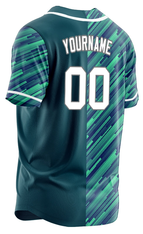 Custom Green Blue Diagonal Line Half Baseball Jersey