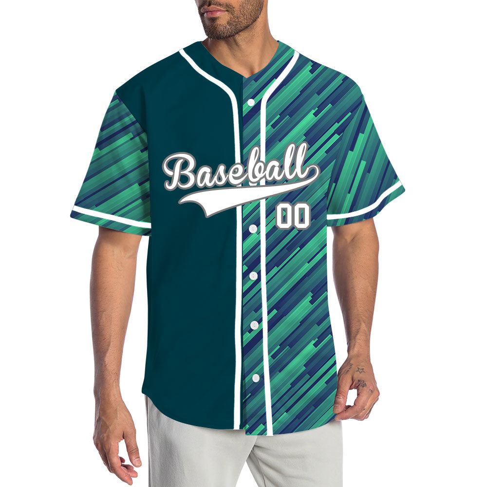 Custom Green Blue Diagonal Line Half Baseball Jersey