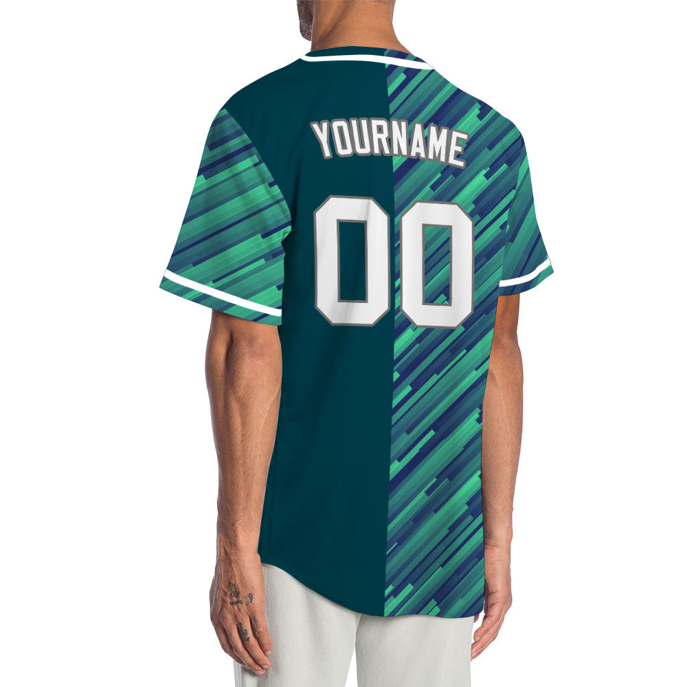 Custom Green Blue Diagonal Line Half Baseball Jersey