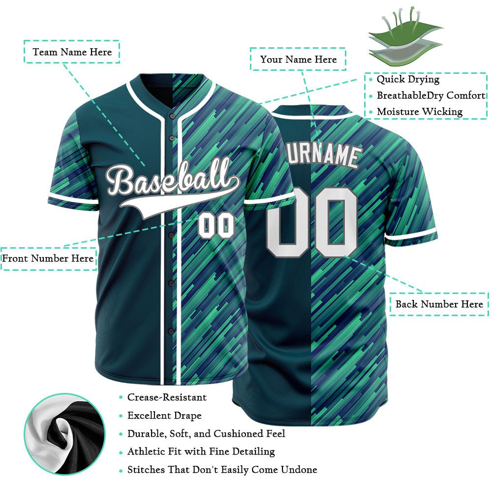 Custom Green Blue Diagonal Line Half Baseball Jersey