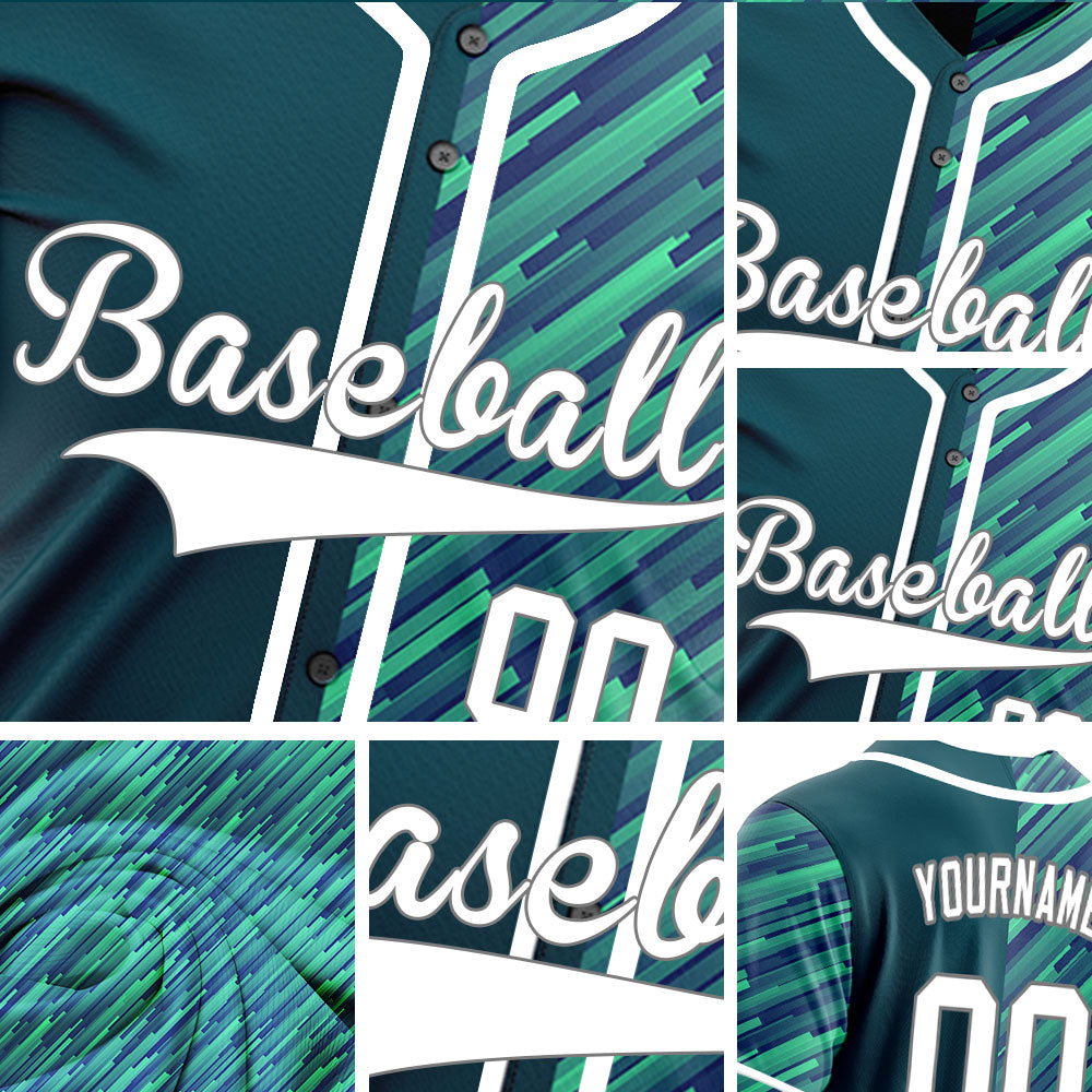 Custom Green Blue Diagonal Line Half Baseball Jersey