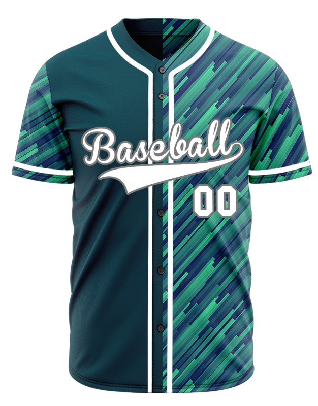 Custom Green Blue Diagonal Line Half Baseball Jersey
