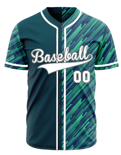 Custom Green Blue Diagonal Line Half Baseball Jersey