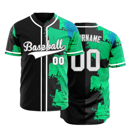 Custom Green Blue Ink Square Half Baseball Jersey