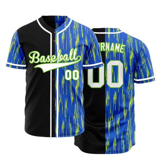 Custom Green Blue Lines Half Baseball Jersey