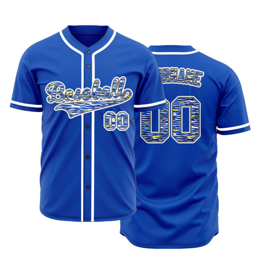 Custom Green Camouflage Blue Baseball Jersey