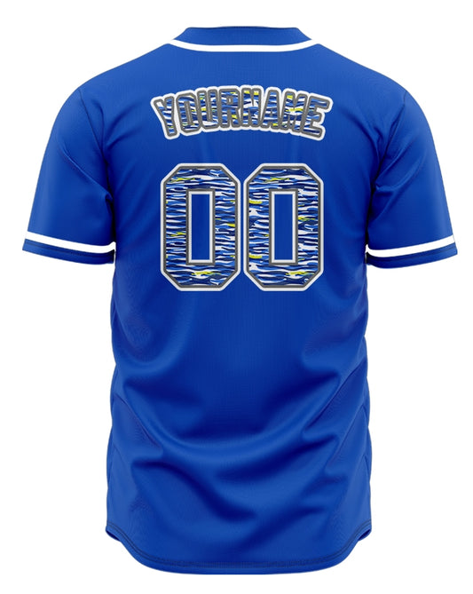 Custom Green Camouflage Blue Baseball Jersey