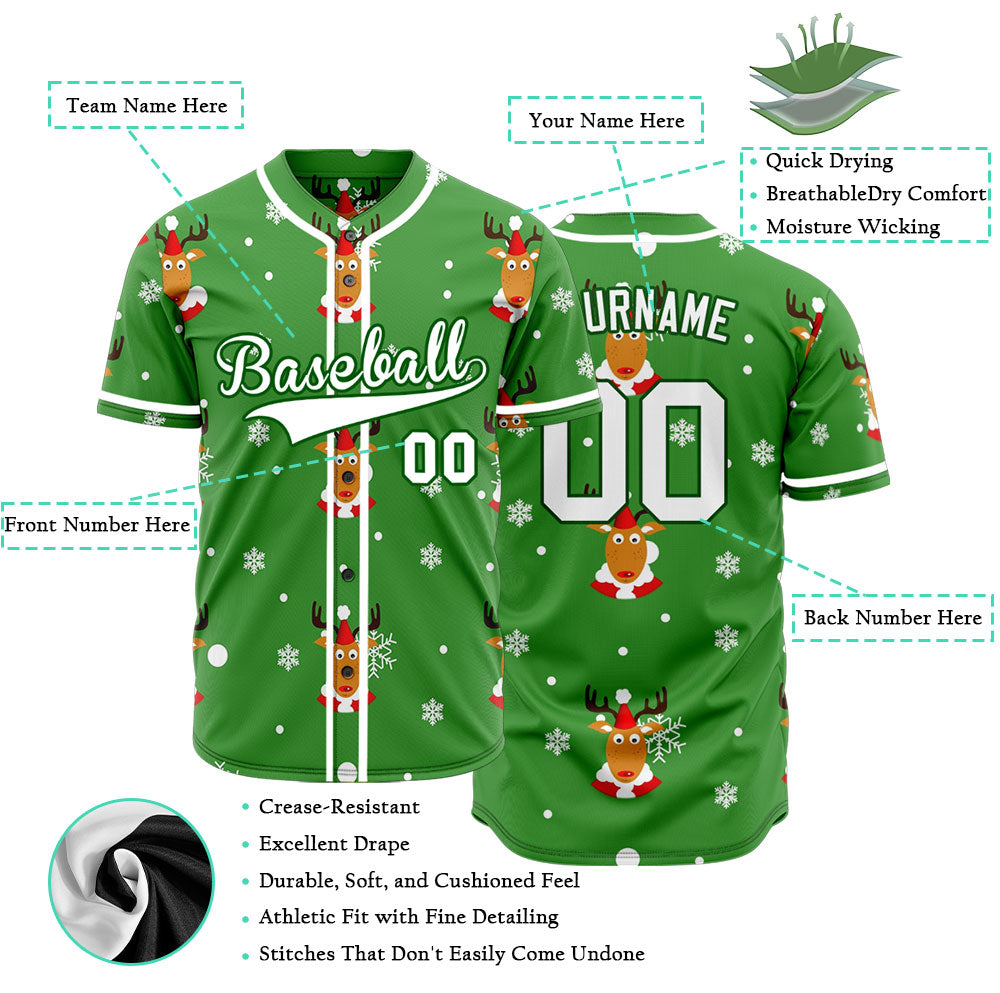 Custom Green Deer Baseball Jersey