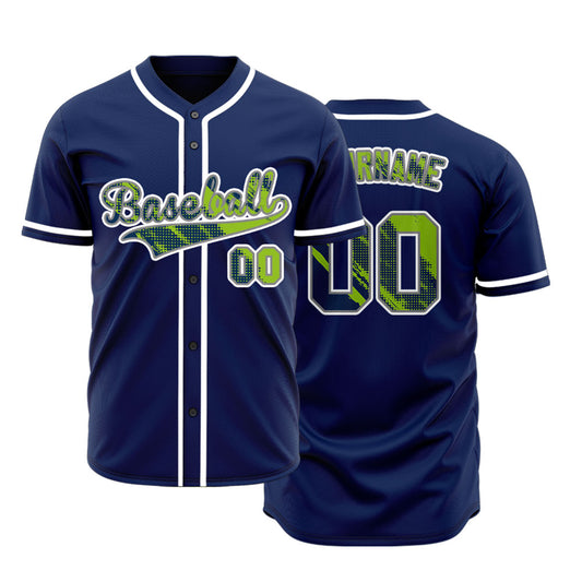 Custom Green Halftone Ink Blue Baseball Jersey