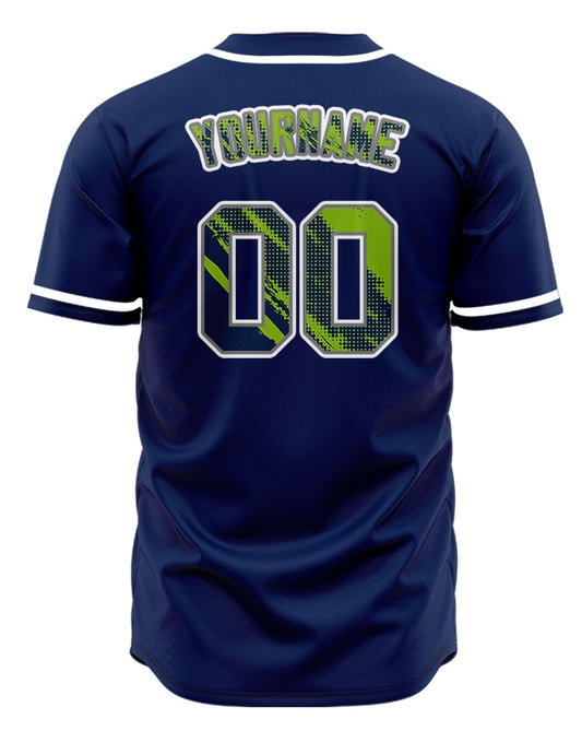 Custom Green Halftone Ink Blue Baseball Jersey