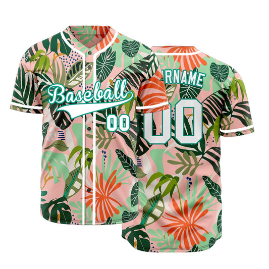 Custom Green Pink Hawaiian Baseball Jersey