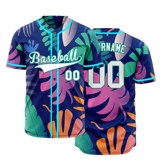 Custom Green Purple Leaves Baseball Jersey