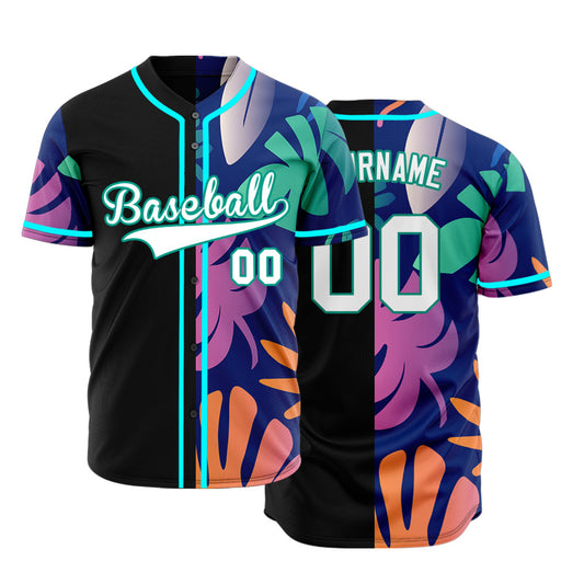Custom Green Purple Leaves Half Baseball Jersey