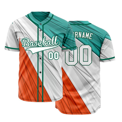 Custom Green White Orange Lines Baseball Jersey