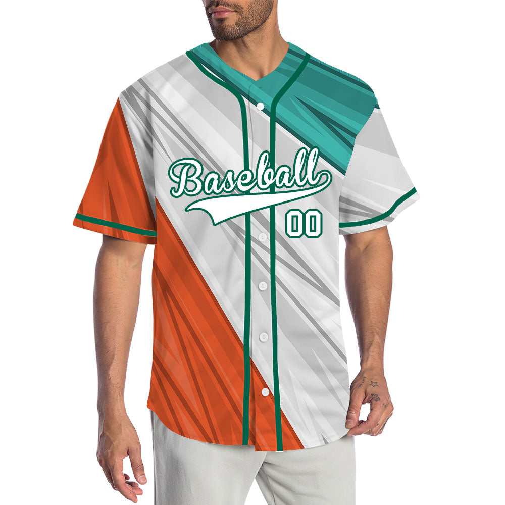 Custom Green White Orange Lines Baseball Jersey