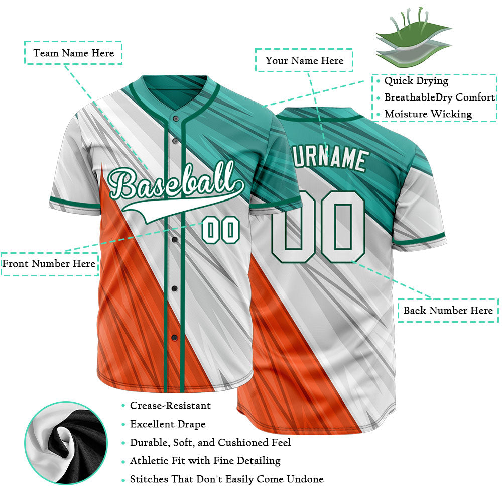 Custom Green White Orange Lines Baseball Jersey