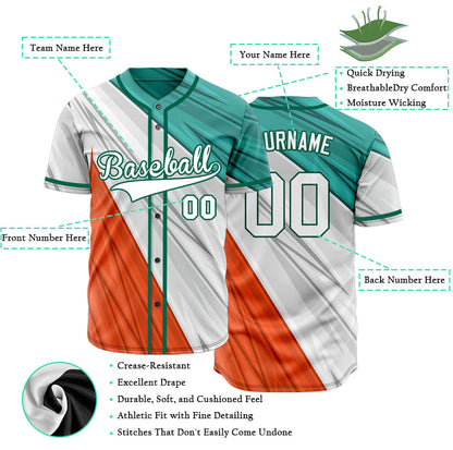 Custom Green White Orange Lines Baseball Jersey