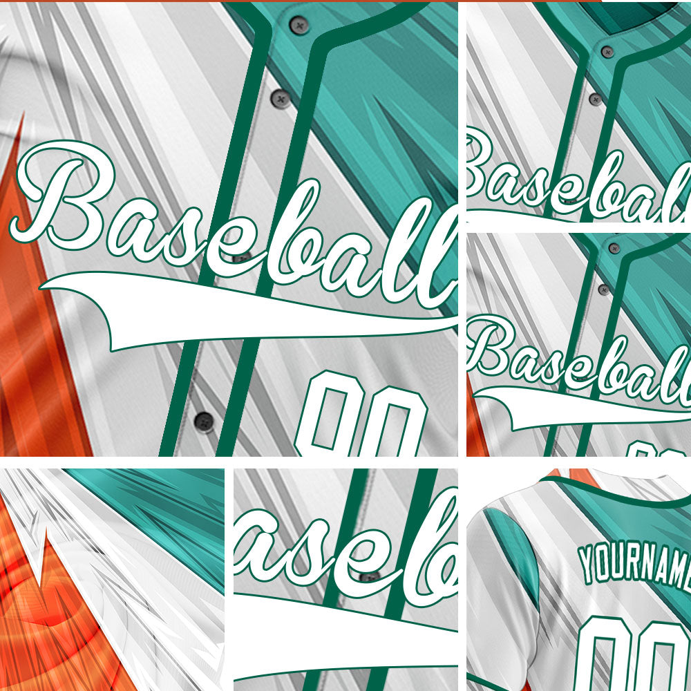 Custom Green White Orange Lines Baseball Jersey