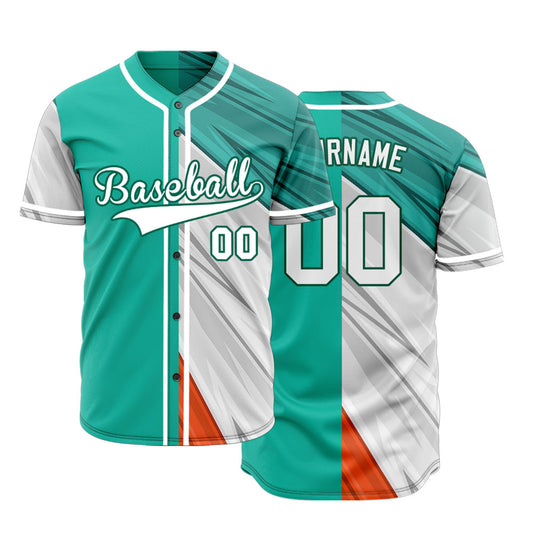 Custom Green White Orange Lines Half Baseball Jersey