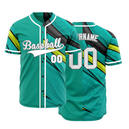 Custom Green Yellow Black Lines Half Baseball Jersey