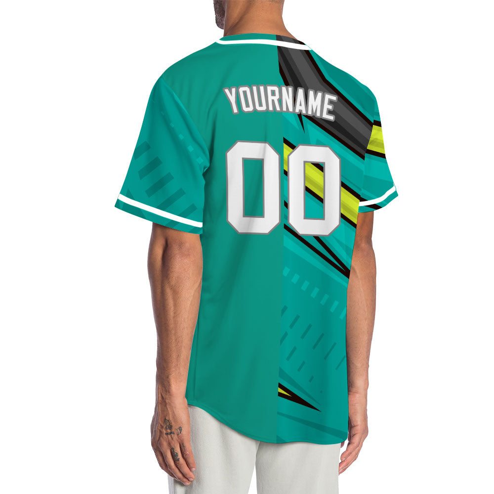 Custom Green Yellow Black Lines Half Baseball Jersey
