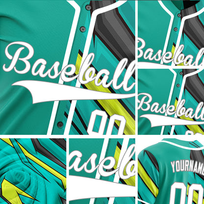 Custom Green Yellow Black Lines Half Baseball Jersey