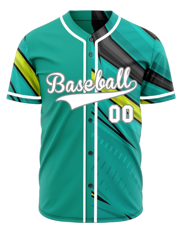 Custom Green Yellow Black Lines Half Baseball Jersey