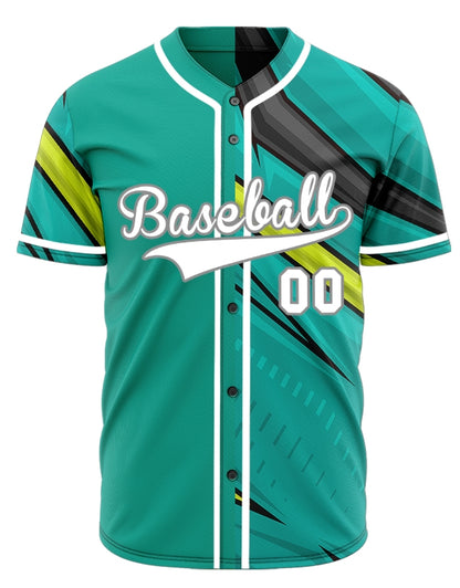 Custom Green Yellow Black Lines Half Baseball Jersey
