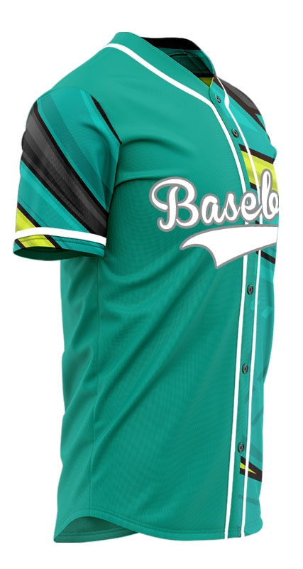 Custom Green Yellow Black Lines Half Baseball Jersey