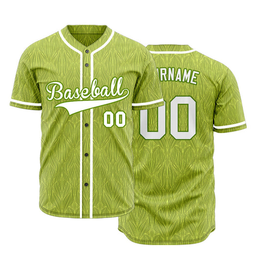 Custom Green Yellow Leaves Baseball Jersey