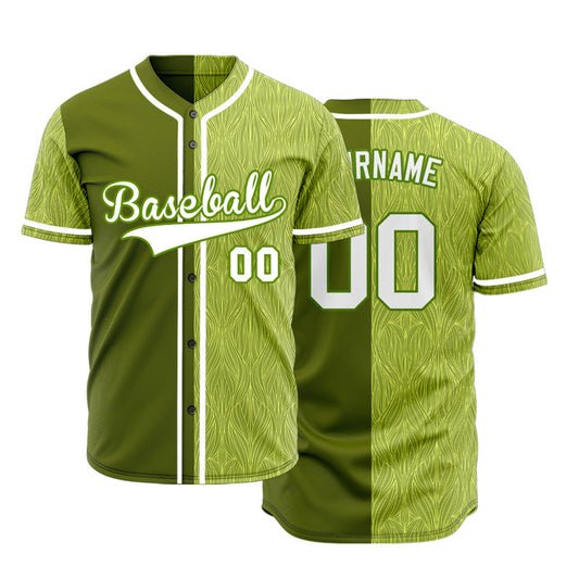 Custom Green Yellow Leaves Half Baseball Jersey