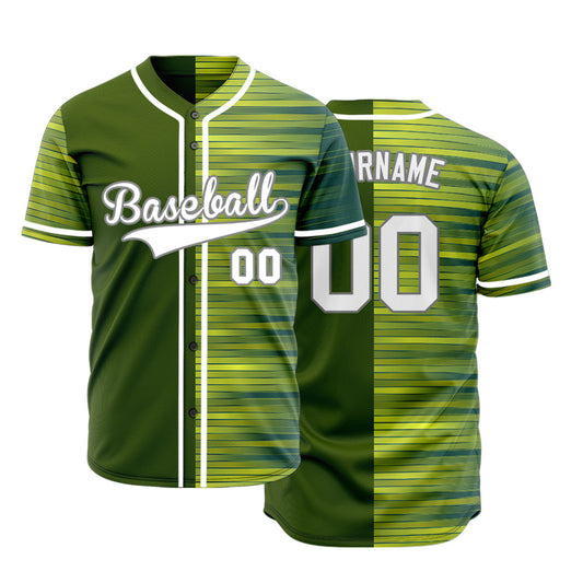 Custom Green Yellow Lines Gradient Half Baseball Jersey
