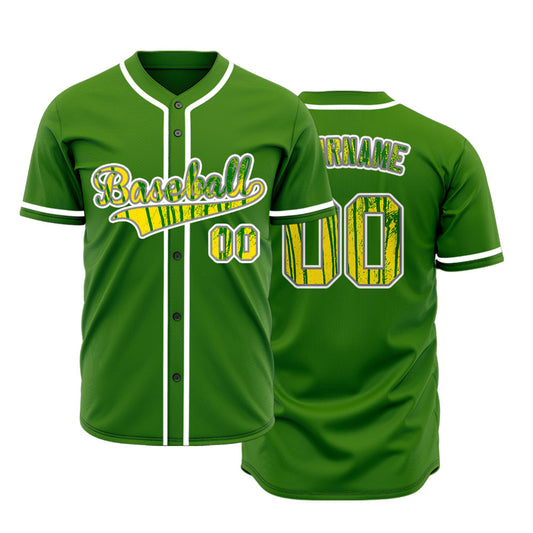 Custom Green Yellow Vertical lines Baseball Jersey