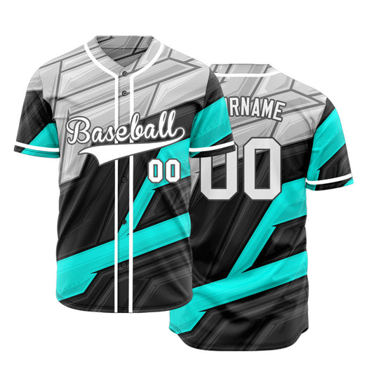 Custom Grey Blue Technological Lines Baseball Jersey