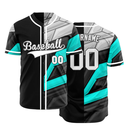 Custom Grey Blue Technological Lines Half Baseball Jersey