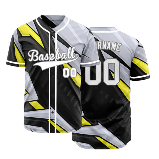 Custom Grey Fluorescent Yellow Lines Baseball Jersey