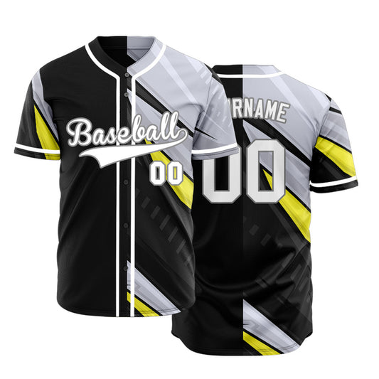Custom Grey Fluorescent Yellow Lines Half Baseball Jersey