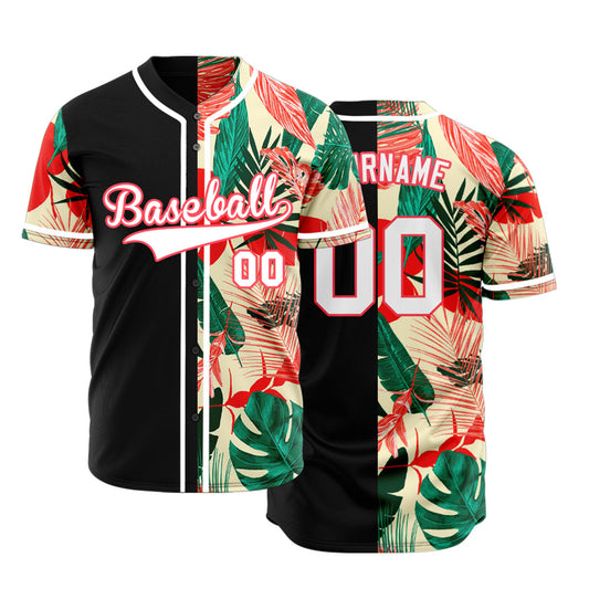 Custom Half Black Tropical Baseball Jersey