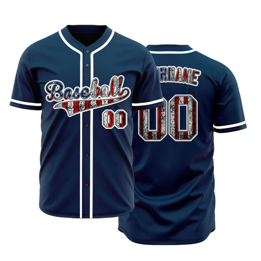 Custom Half Old Flag Dark Blue Baseball Jersey