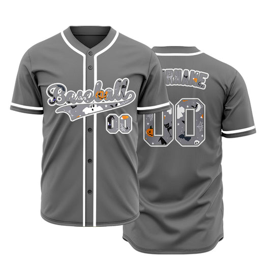 Custom Halloween Pumpkin Grey Baseball Jersey