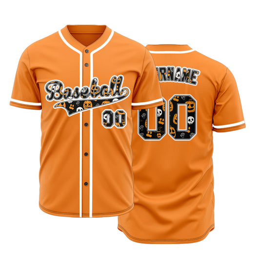Custom Halloween Skull Black Orange Baseball Jersey
