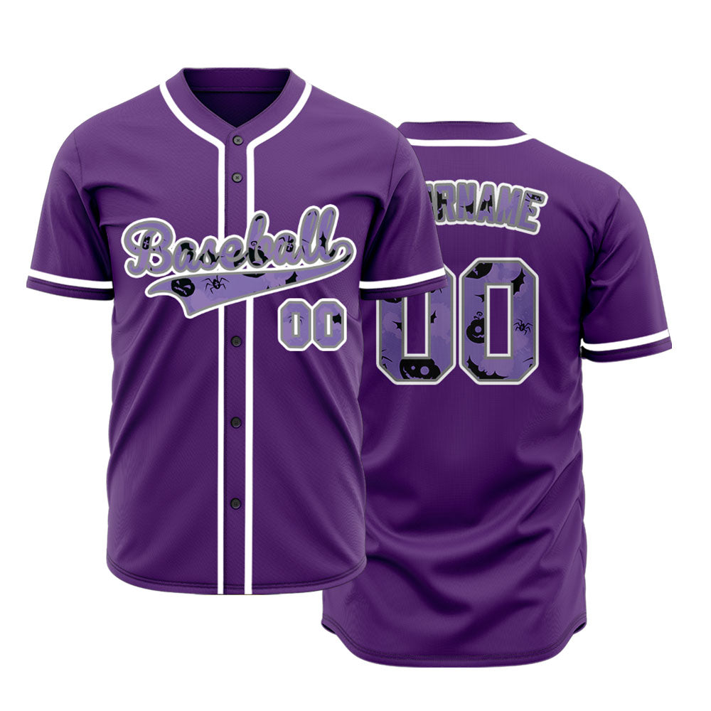 Custom Halloween White Purple Pumpkin Baseball Jersey