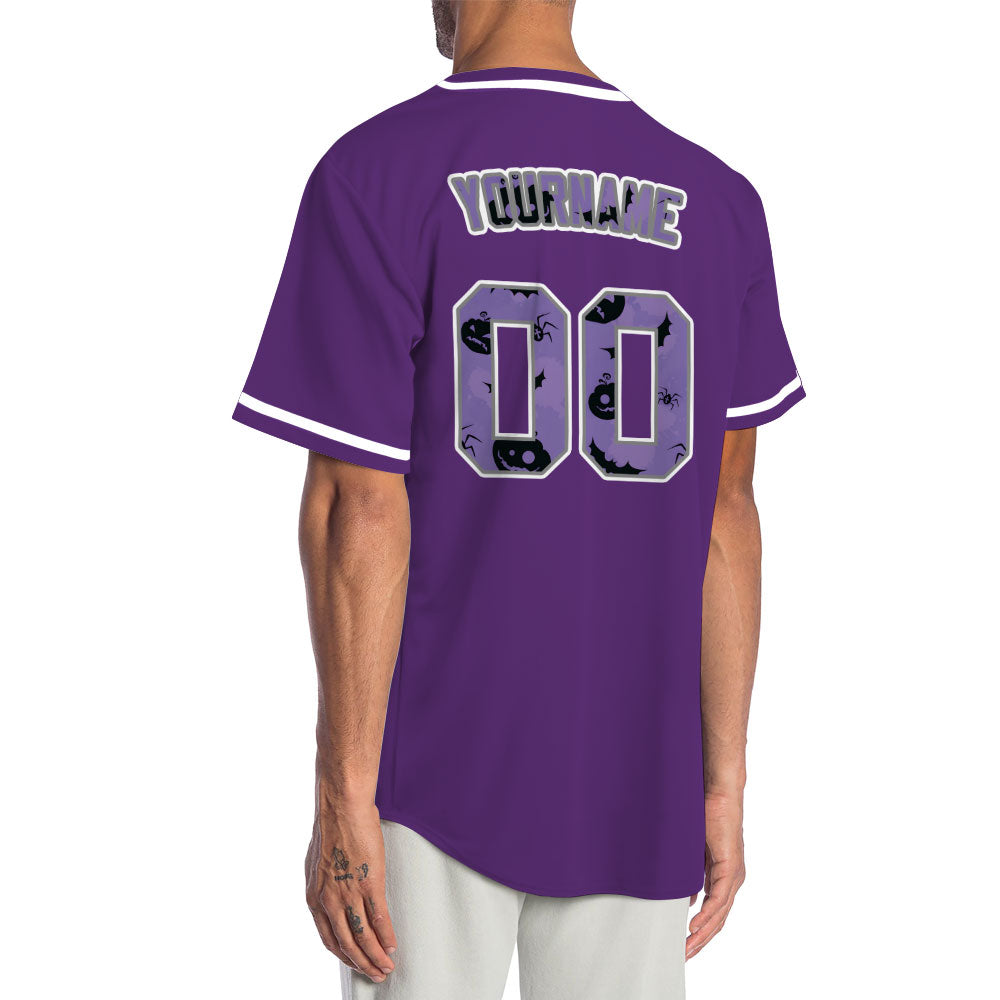 Custom Halloween White Purple Pumpkin Baseball Jersey