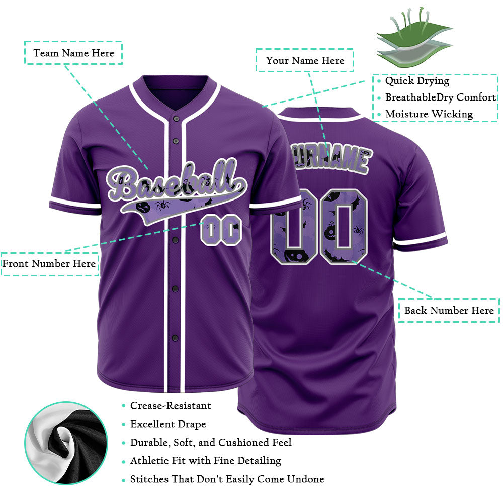 Custom Halloween White Purple Pumpkin Baseball Jersey