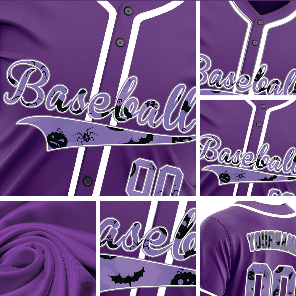 Custom Halloween White Purple Pumpkin Baseball Jersey