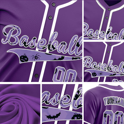 Custom Halloween White Purple Pumpkin Baseball Jersey