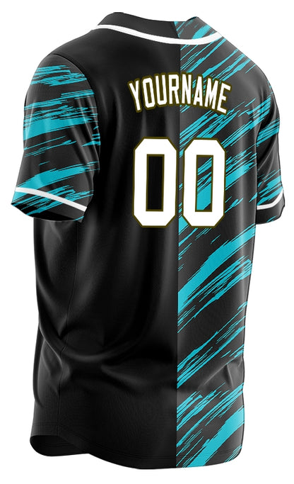 Custom Light Blue Black Slash Half Baseball Jersey