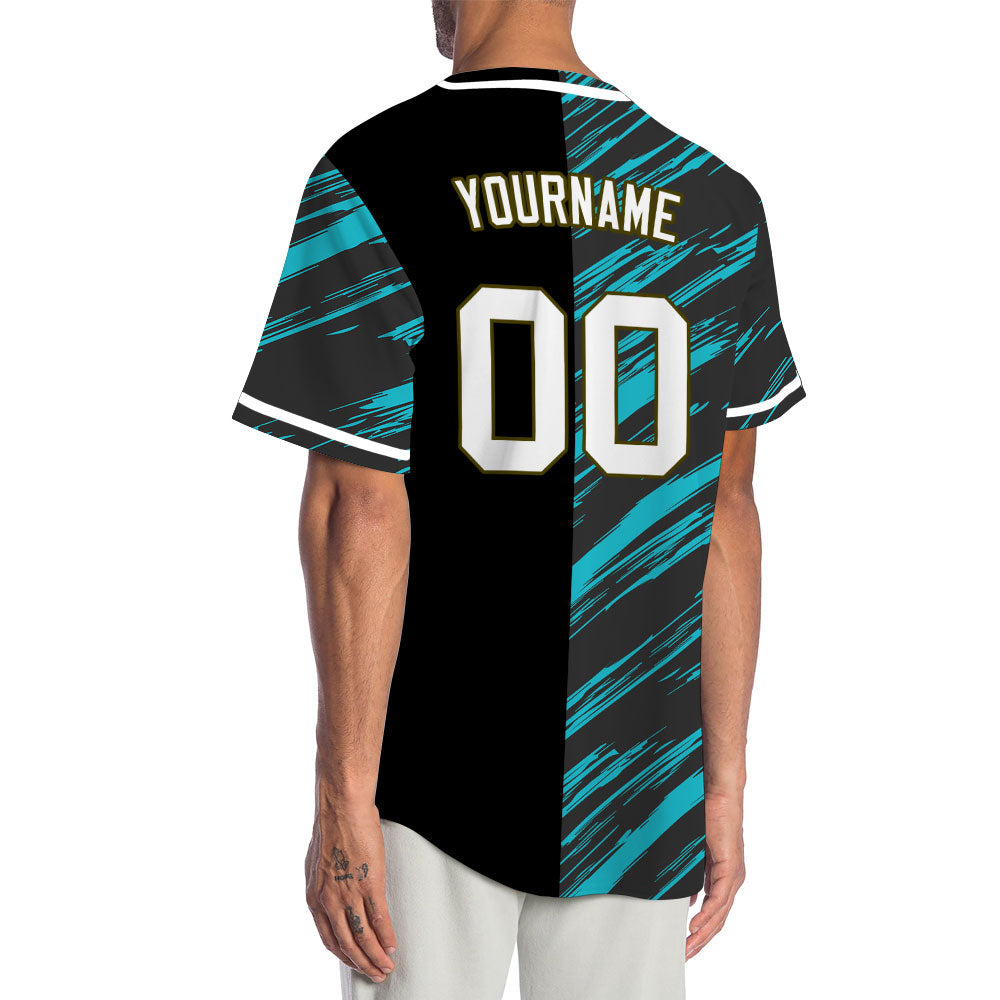 Custom Light Blue Black Slash Half Baseball Jersey