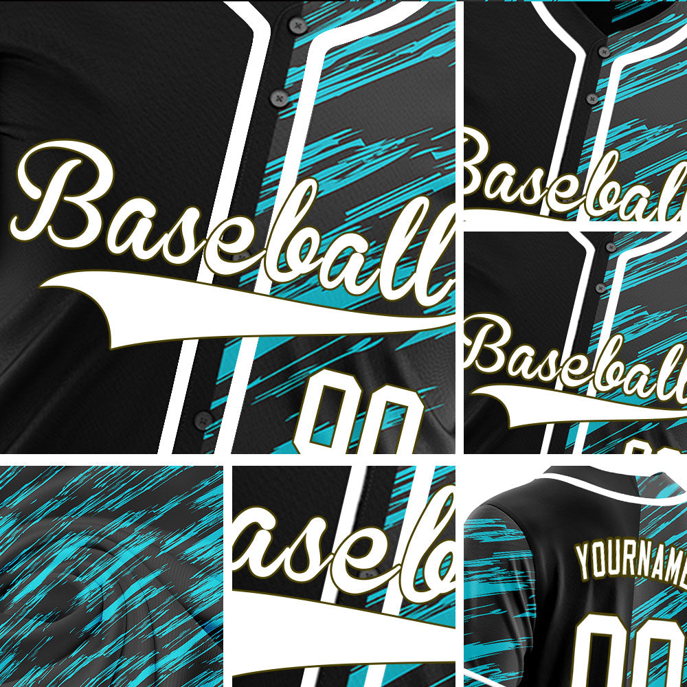 Custom Light Blue Black Slash Half Baseball Jersey