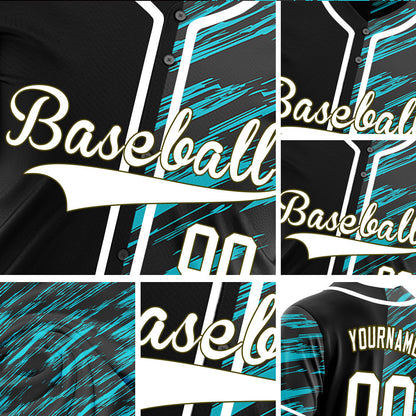 Custom Light Blue Black Slash Half Baseball Jersey